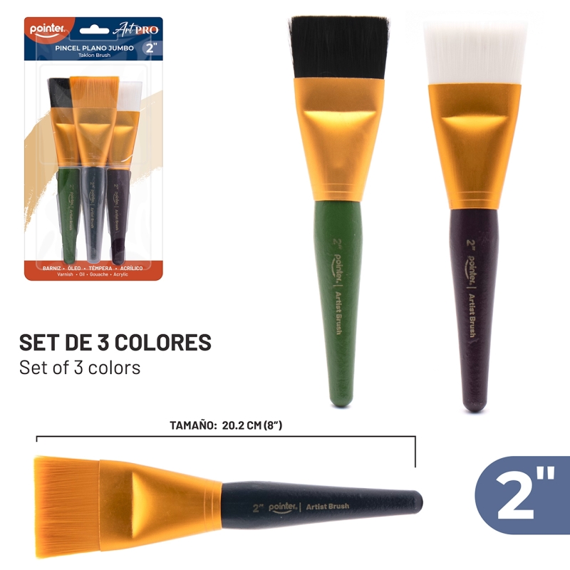 PINCEL PLANO JUMBO 2" ART PRO x3PZAS 