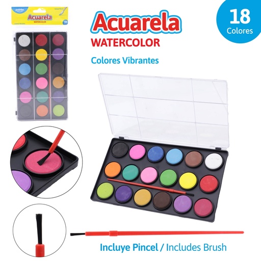 [WC-1718C] ACUARELA 18 COLORES + PINCEL