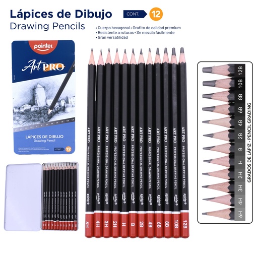[DP-12ST] SET DE LAPICES DE DIBUJO ART PRO x12PZAS