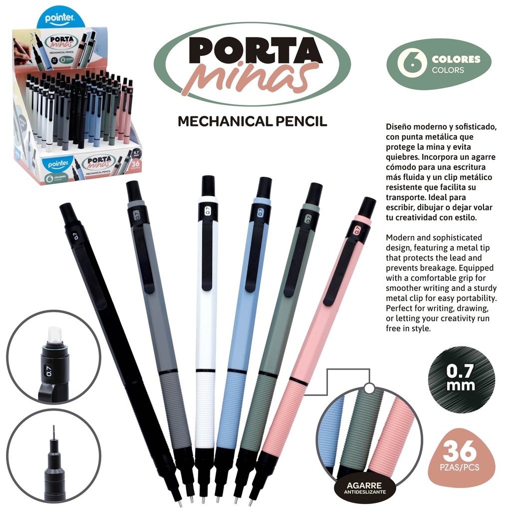 PORTAMINAS 0.7 MM 36 PIEZAS