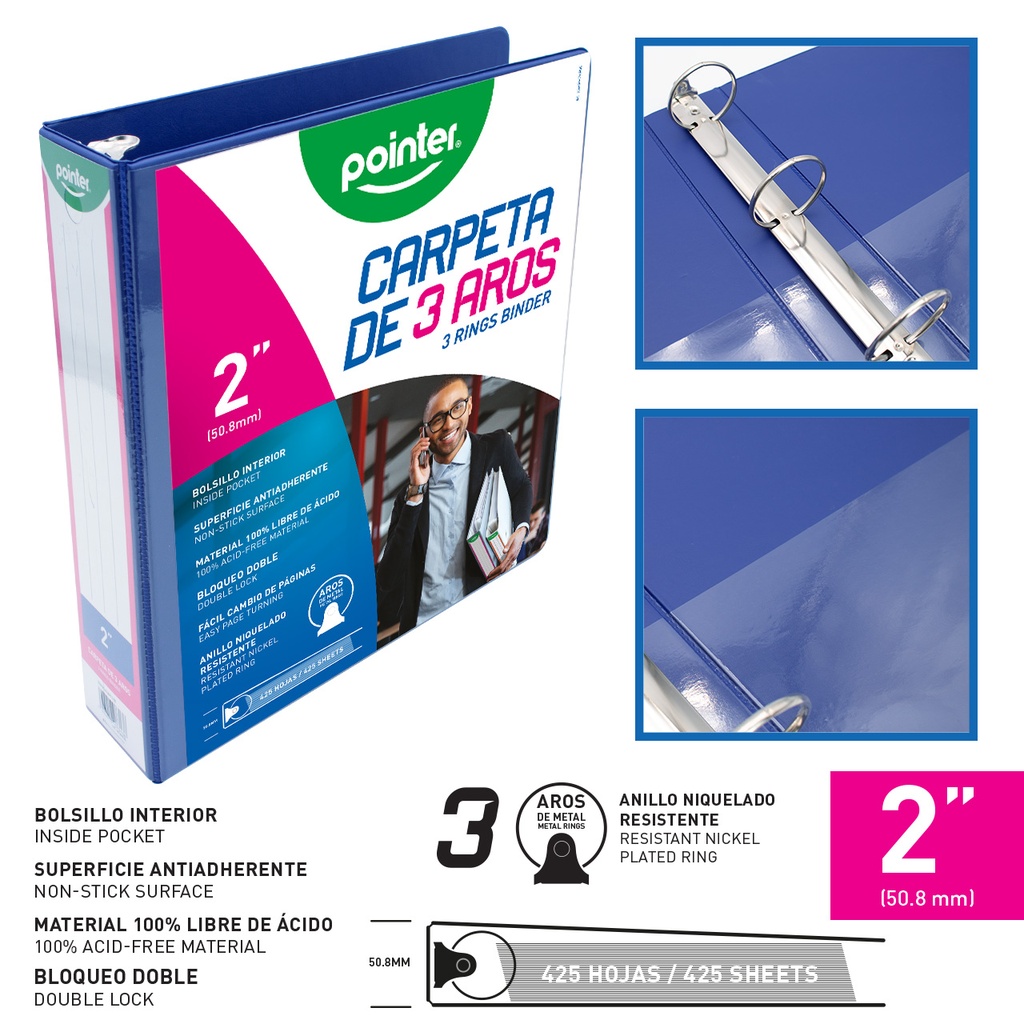 CARPETA AZUL 3 AROS 2"