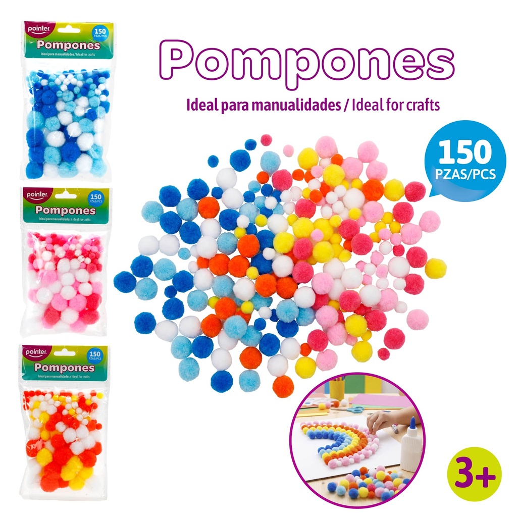 POMPONES DE COLORES PARA MANUALIDADES x 150 PZAS.