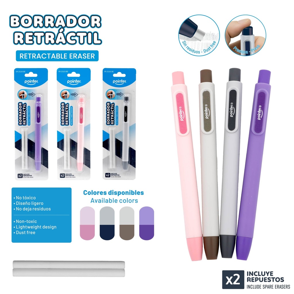 BORRADOR RETRACTIL CON REPUESTOS