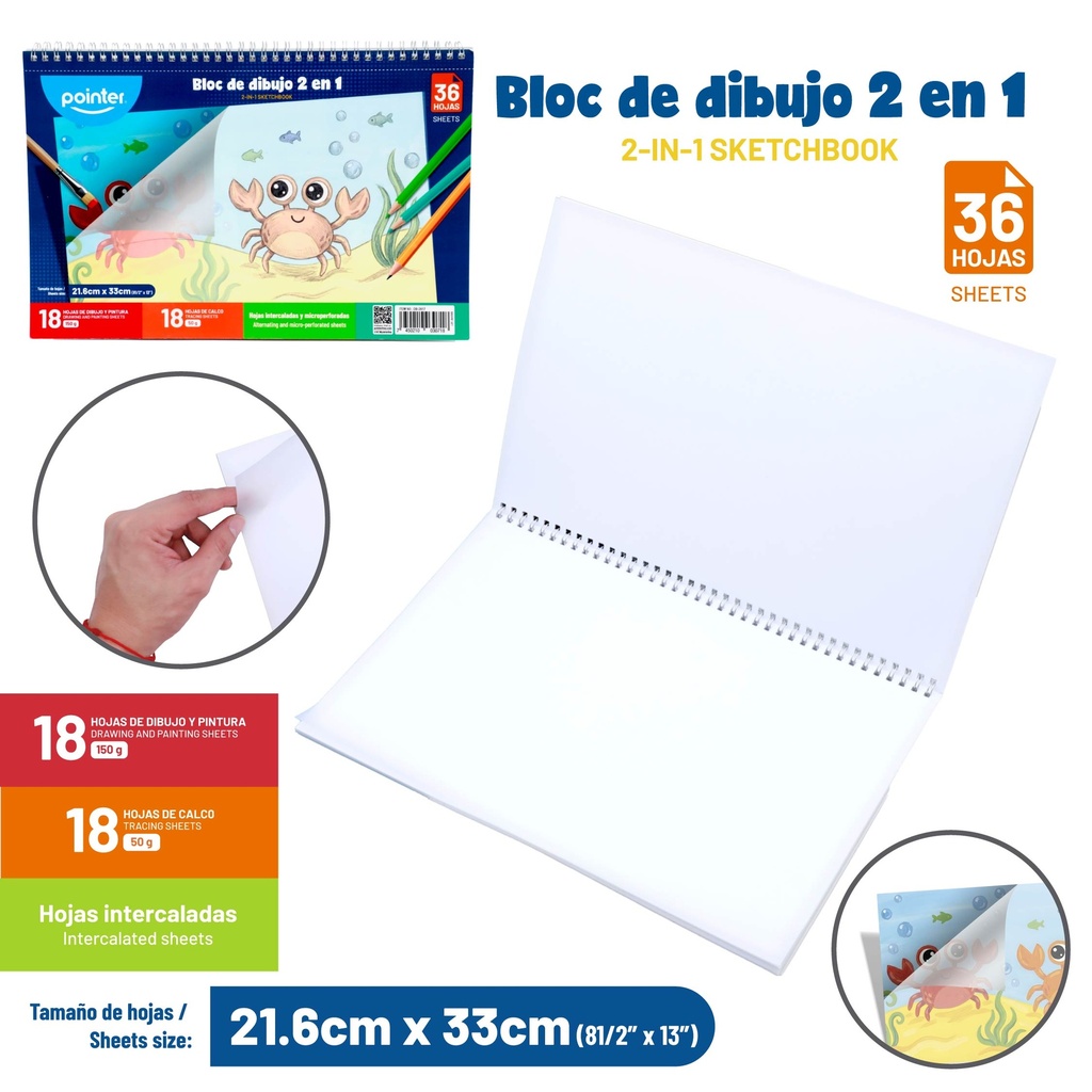 BLOCK DIBUJO 2EN1 CON HOJAS CALCO 36 HOJAS