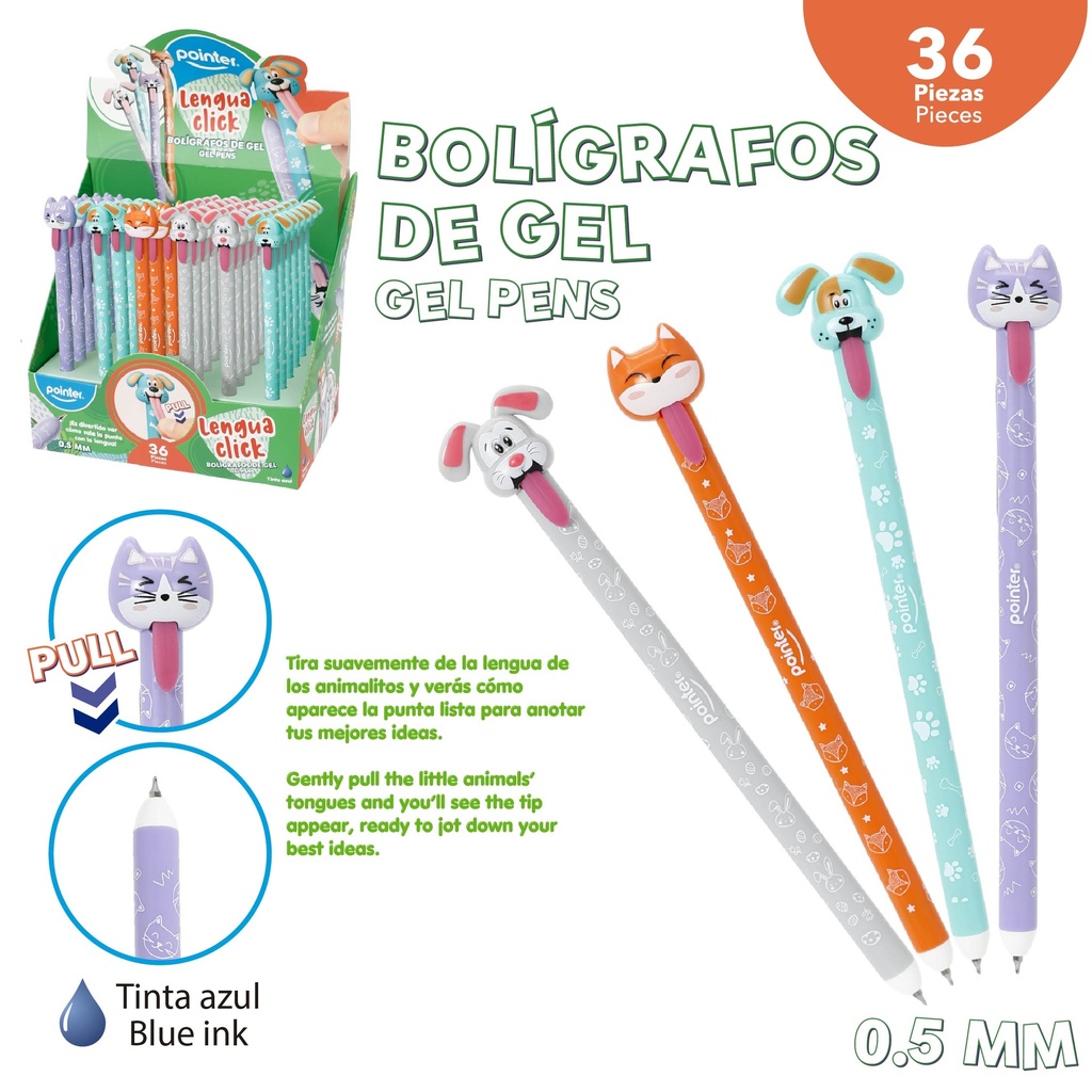 BOLIGRAFO BORRABLE ANIMALITOS LENGUA CLICK 36PZAS
