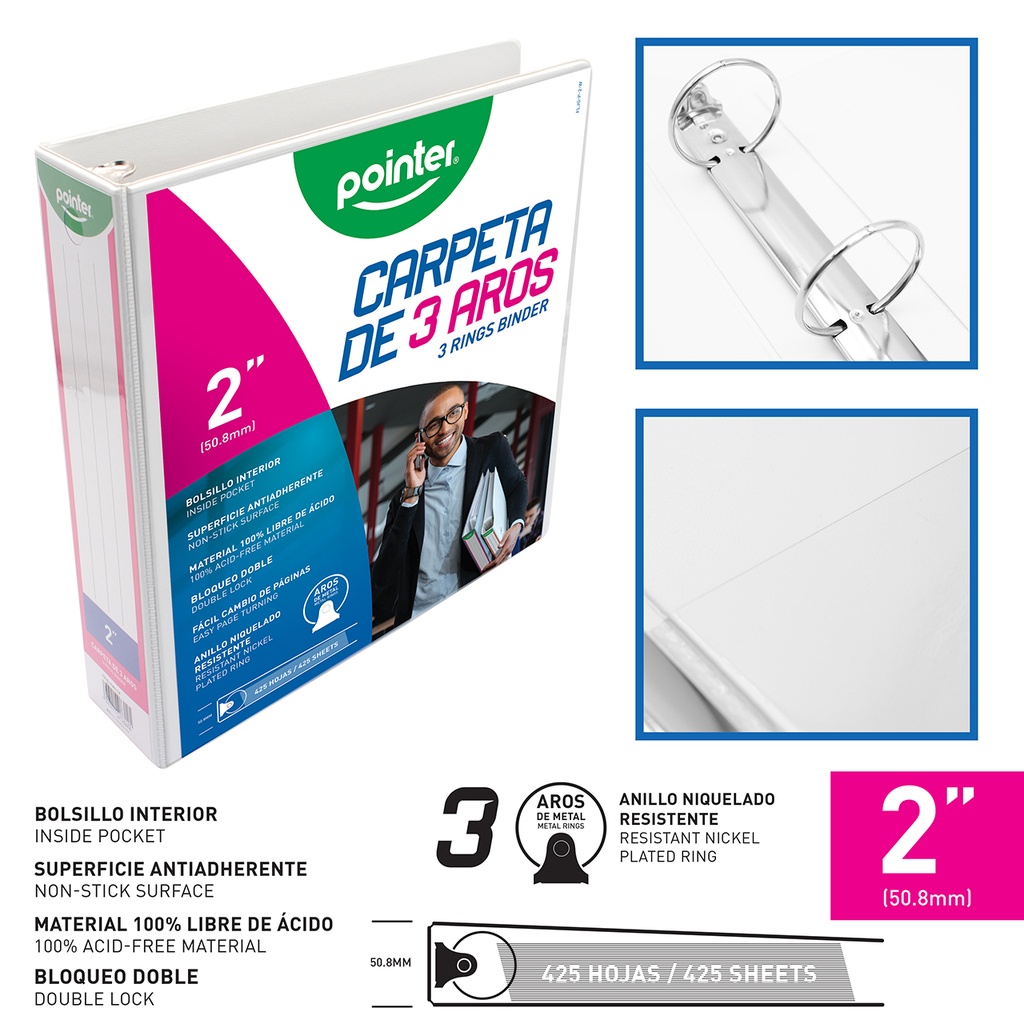 CARPETA 3 AROS 2 PLGS BLANCO 425 HOJAS