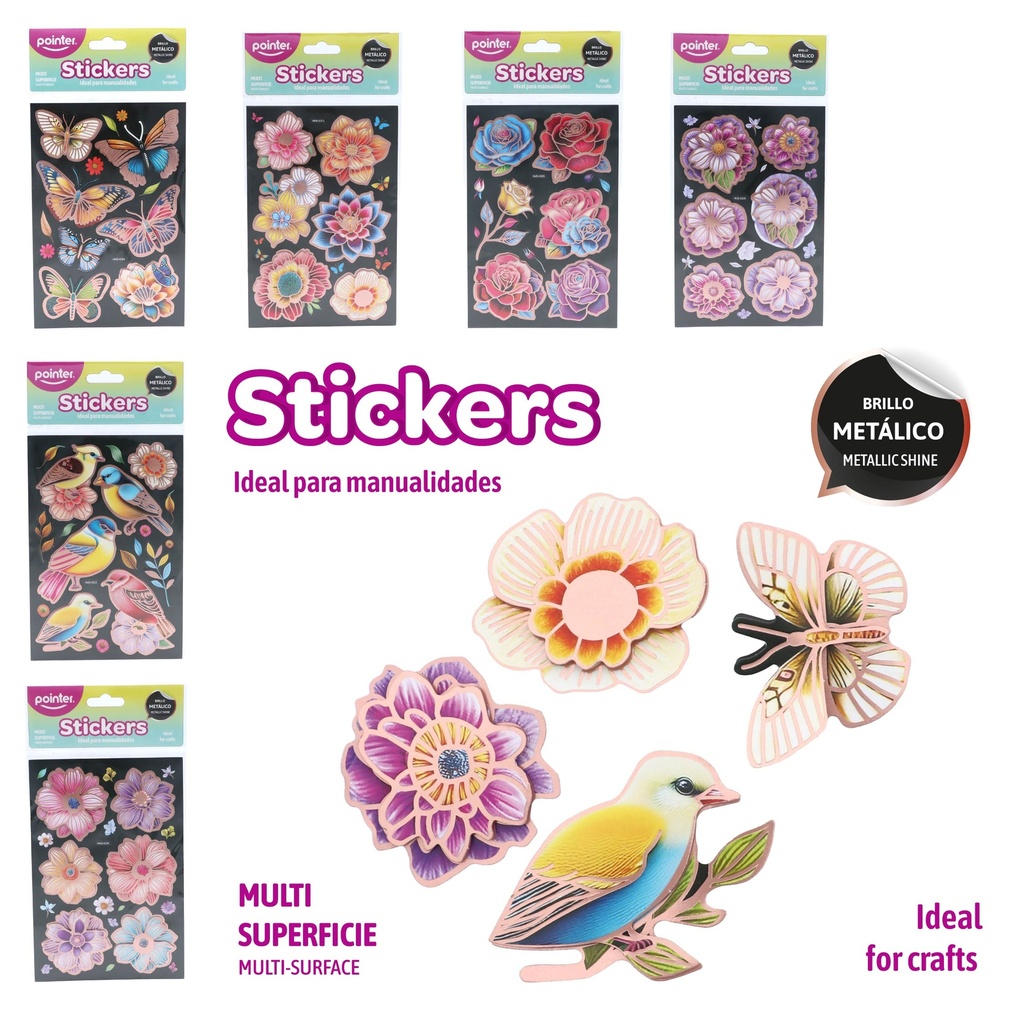 STICKERS BRILLO METALICO FLORES Y AVES