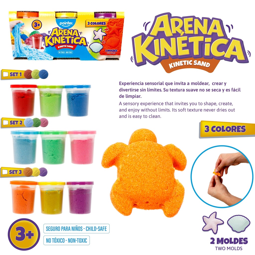 ARENA KINETICA 3 COLORES CON 2 MOLDES