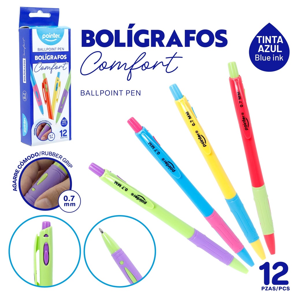BOLIGRAFO RETRACTIL 0.7MM AZUL 12PZAS