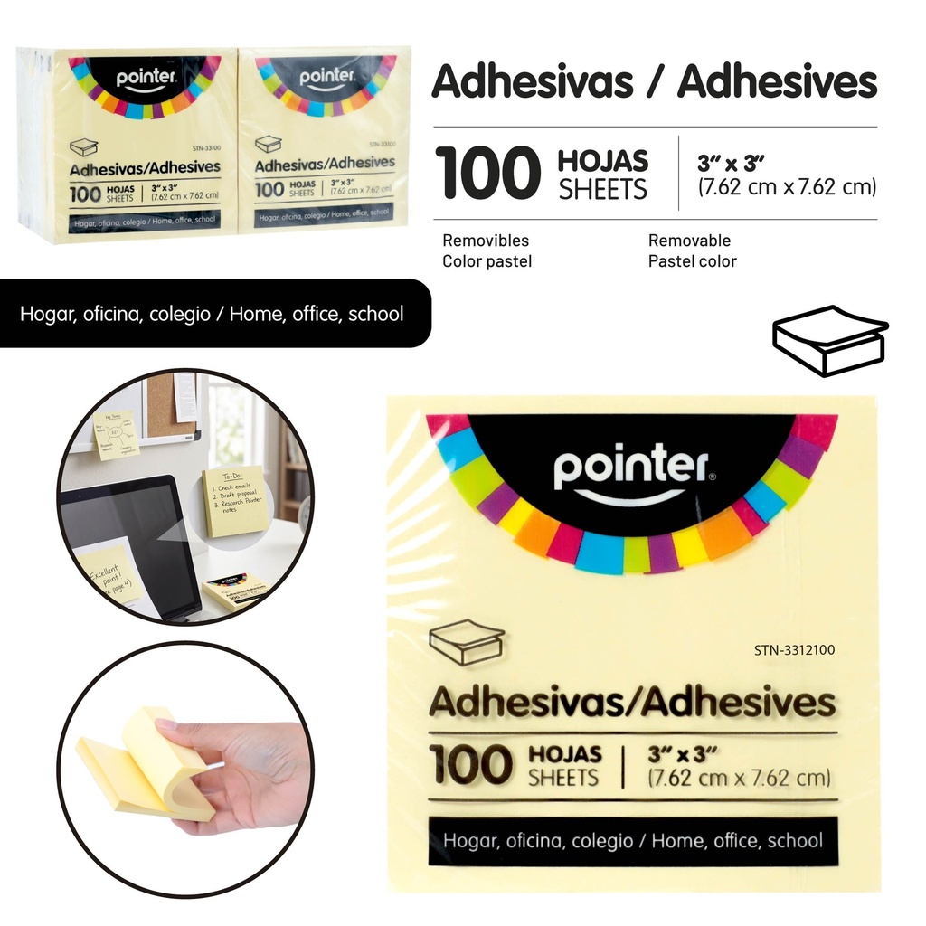 NOTAS ADHESIVAS 3X3 plg 100 HOJAS