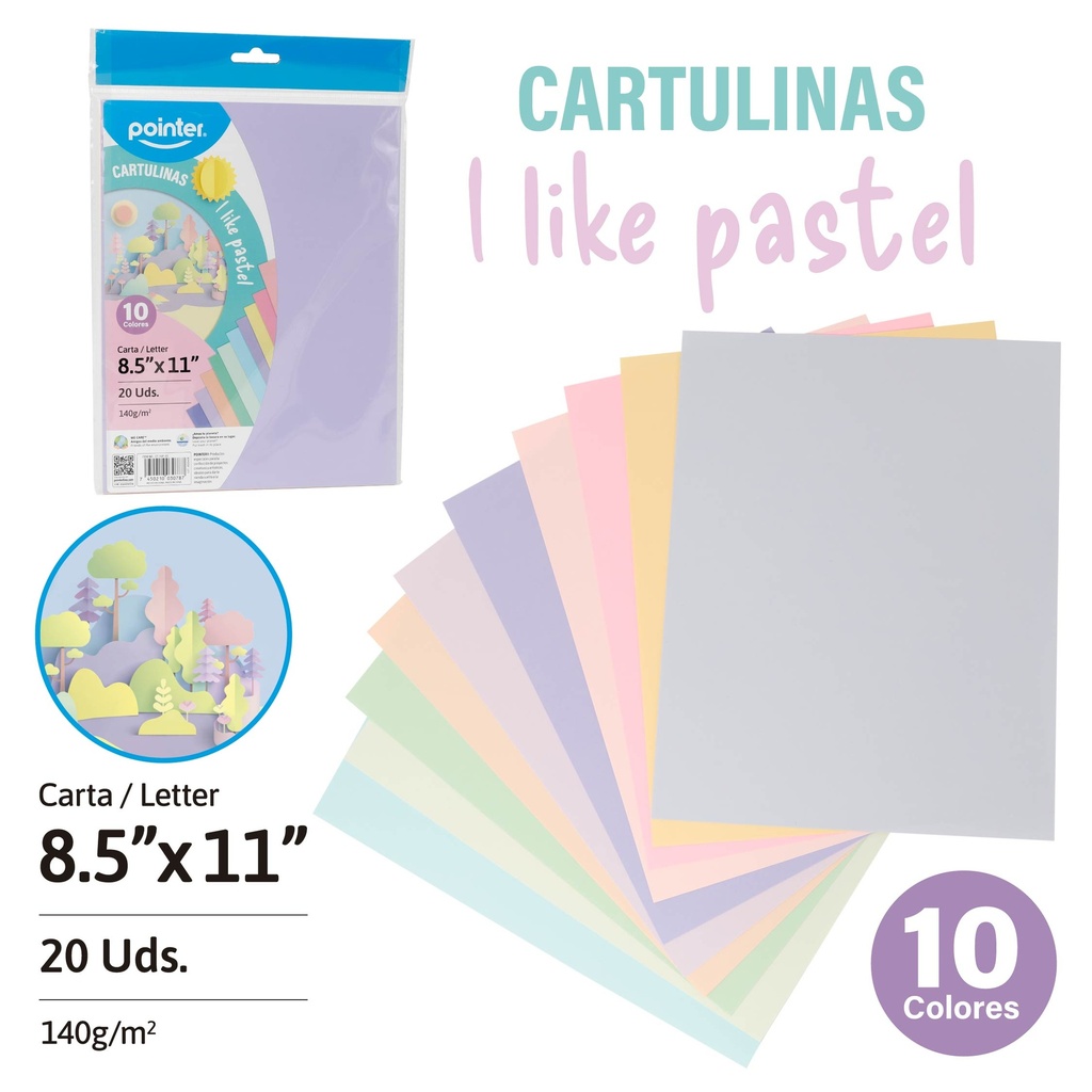 CARTULINA PASTEL CARTA 140G 10 COLORES