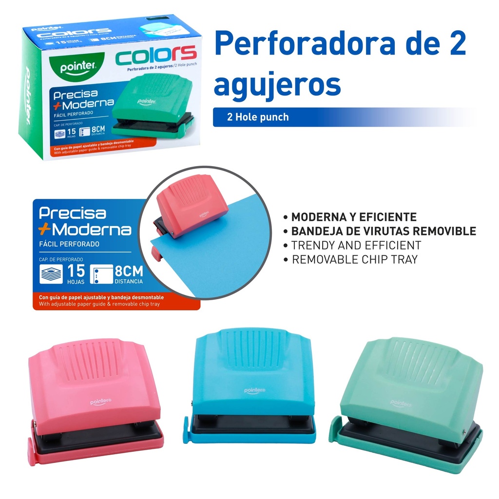 PERFORADORA 2 AGUJEROS 15 HOJAS COLORES