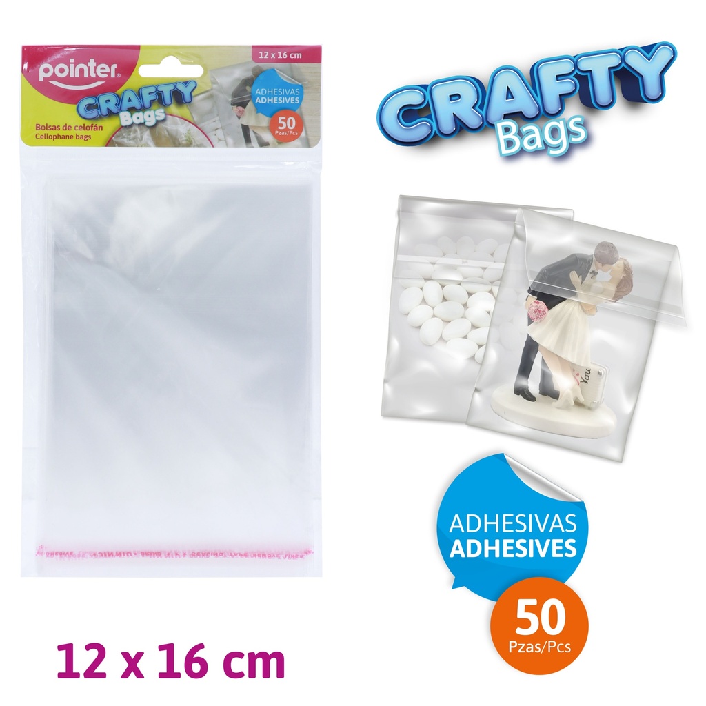 BOLSAS DE CELOFAN ADHESIVAS x50PZAS - 12 x 16CM