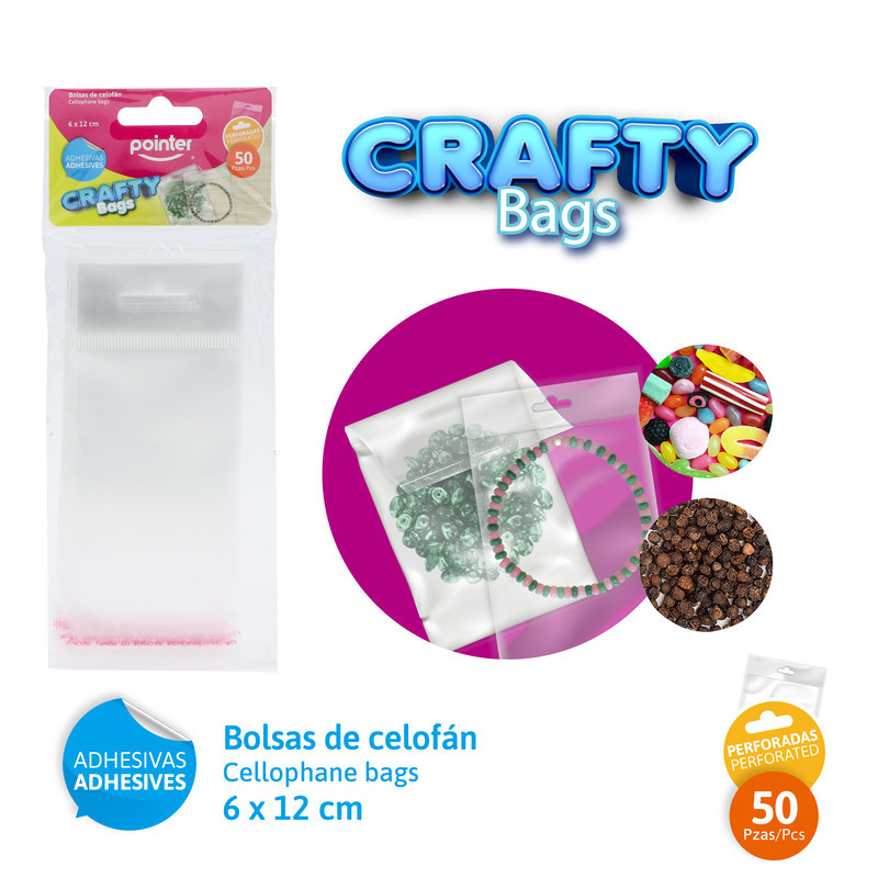 BOLSAS DE CELOFAN ADHESIVAS PERFORADAS x50PZAS - 6 x 12CM
