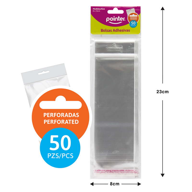BOLSAS DE CELOFAN ADHESIVAS PERFORADAS x50PZAS - 7.6x23CM