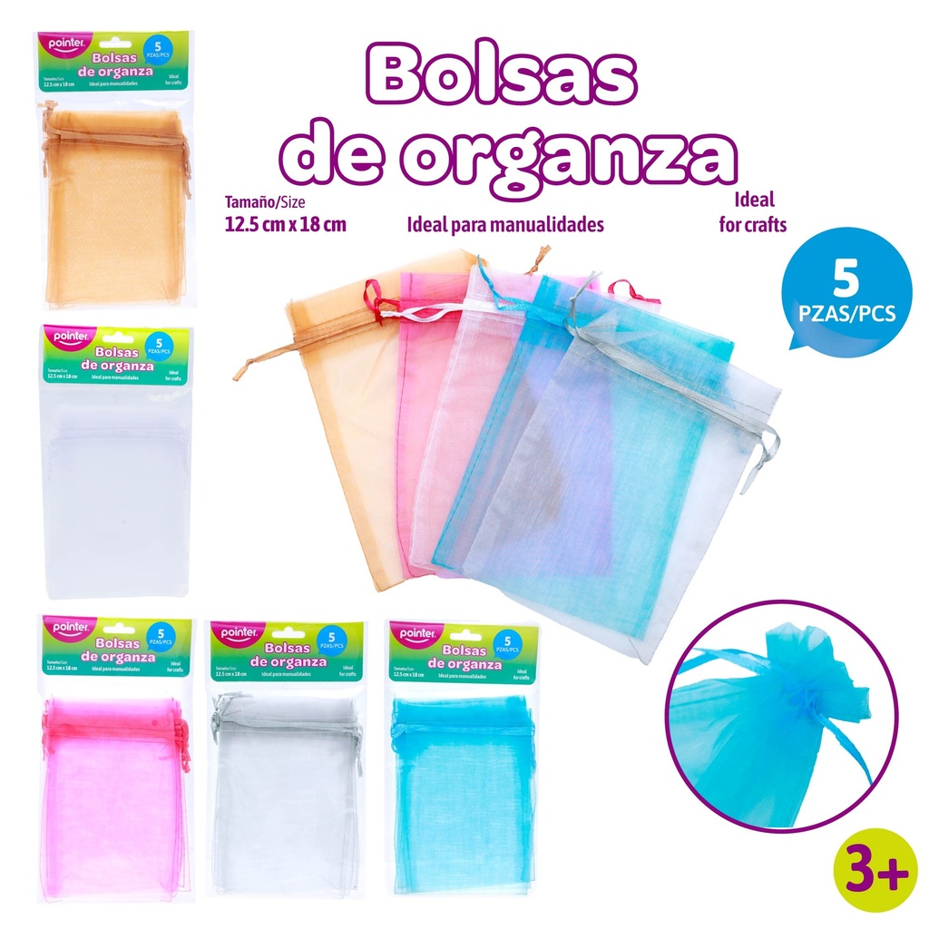 BOLSAS DE ORGANZA PARA REGALOS x5PZAS - 18x12.5CM