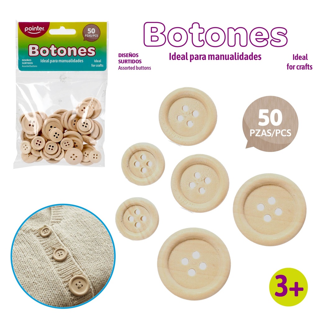 BOTONES DECORATIVOS DE MADERA - x50PZAS