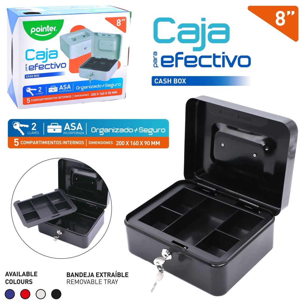 CAJA METALICA DE SEGURIDAD PARA EFECTIVO - 8" / 20x16x9Cm