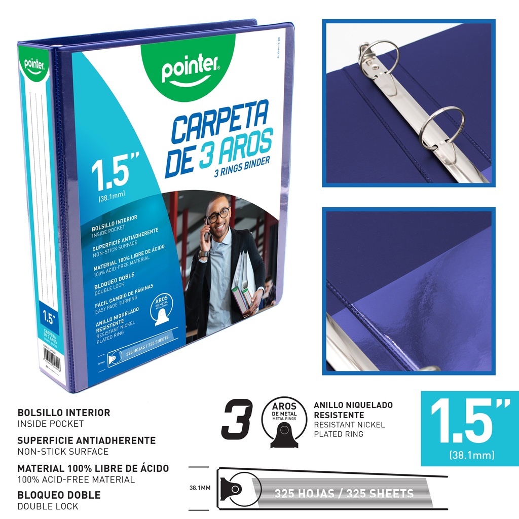 CARPETA AZUL 3 AROS 1.5"