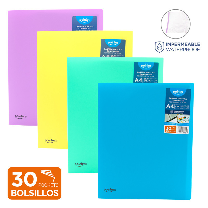 CARPETA PLASTICA (PASTEL) CON FUNDAS - 30 BOLSILLOS CARTA/A4 21x29,7Cm