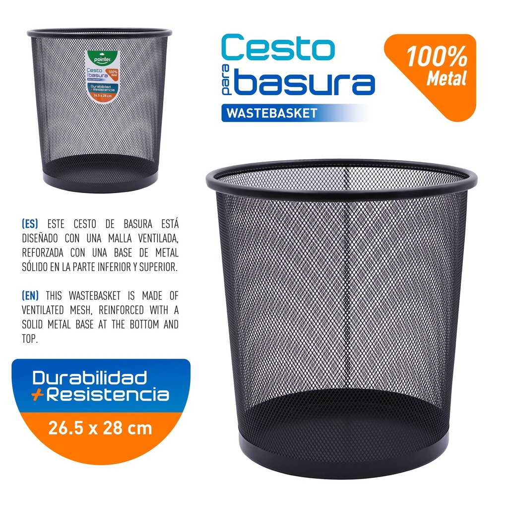 CESTO METALICO REDONDO PARA BASURA (NEGRO) 27x25Cm