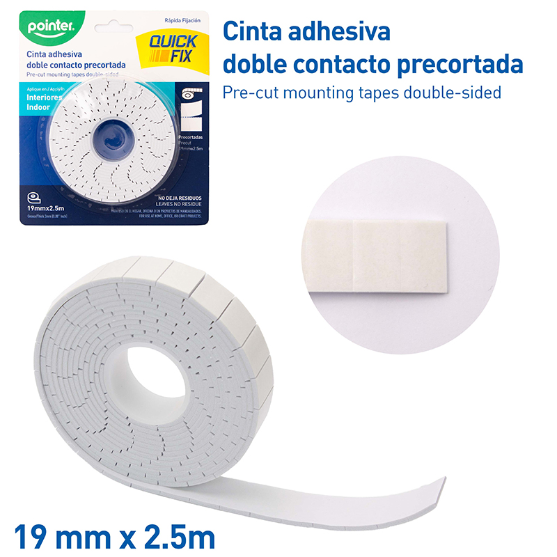 CINTA ADHESIVA DOBLE CONTACTO PRECORTADA - 19MM x 2.5M