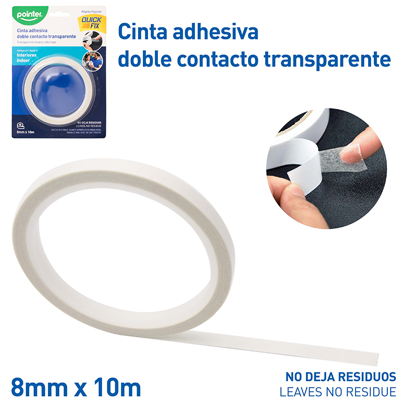 CINTA ADHESIVA DOBLE CONTACTO TRANSPARENTE 8MM x 10M
