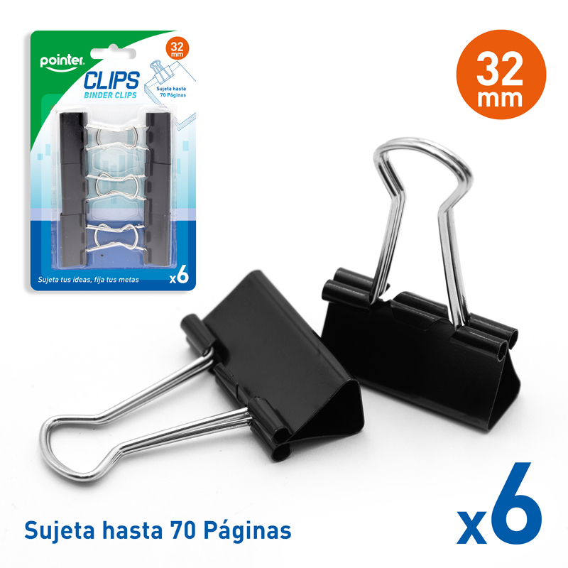 CLIP SUJETA PAPEL 32MM x 6 PZAS