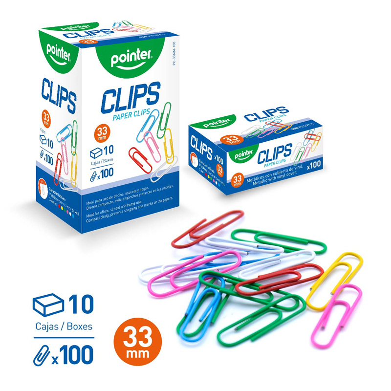 CLIPS DE COLORES PARA PAPEL 33MM