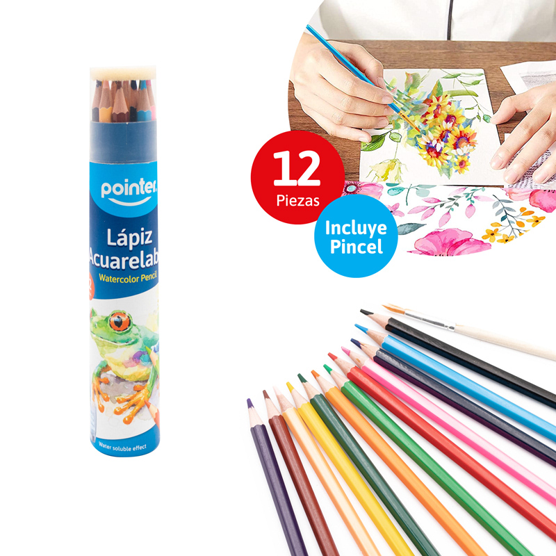 LAPICES DE COLORES ACUARELABLES x12PZAS (INCLUYE PINCEL)