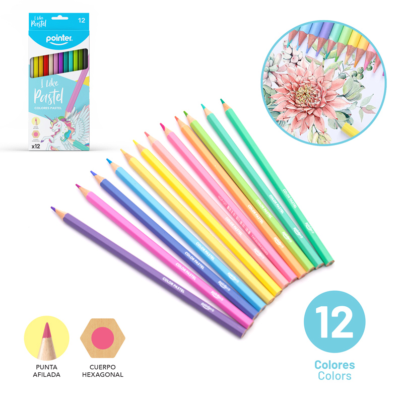 LAPICES DE COLORES x12PSZ - TONOS PASTEL CUERPO HEXAGONAL