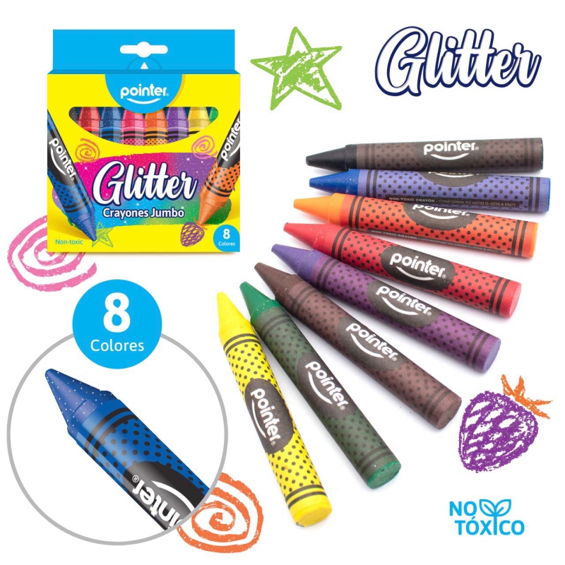 CRAYONES JUMBO x8 COLORES ESCARCHADOS