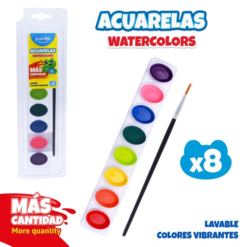 SET DE ACUARELA x8 COLORES CON PINCEL