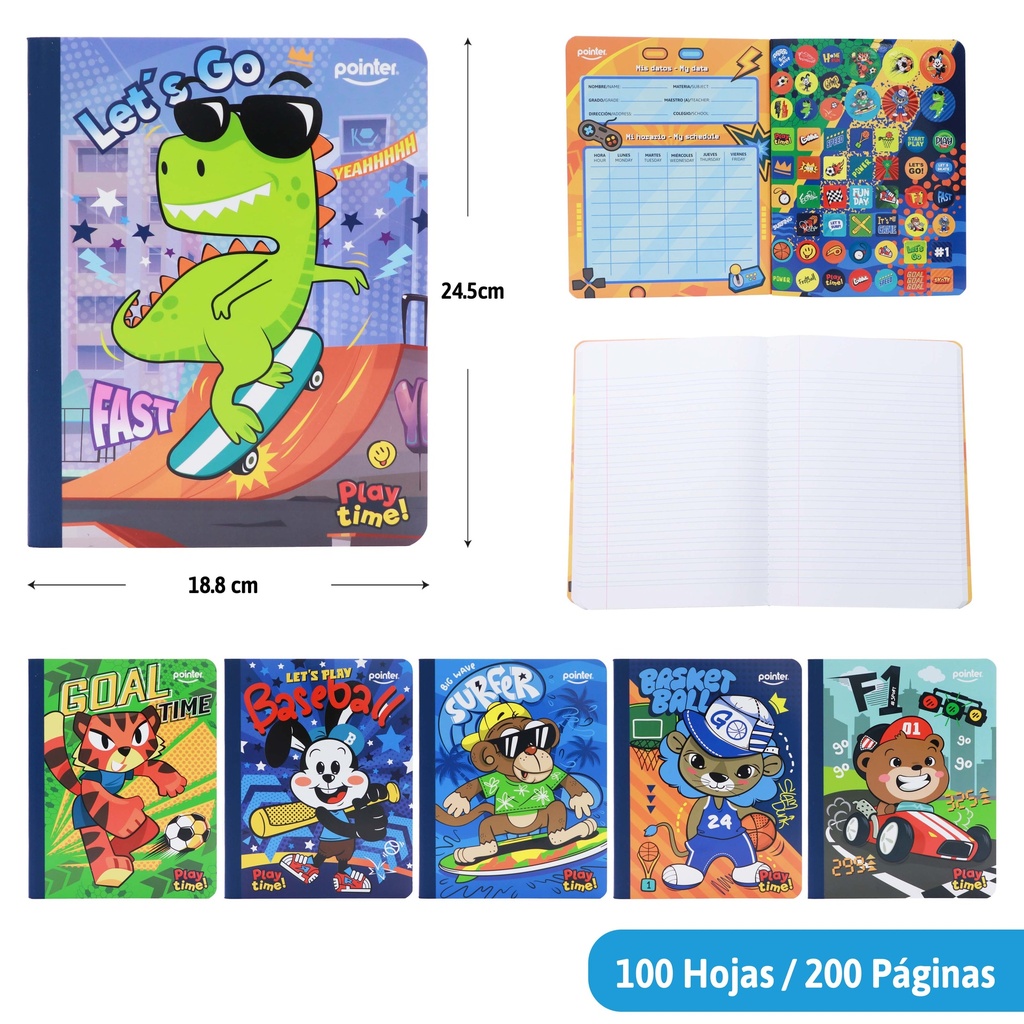 CUADERNO COSIDO A4 DOBLE LINEA x100 HOJAS (STICKERS)