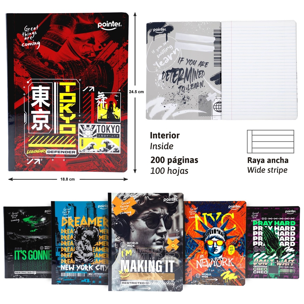 CUADERNO COSIDO URBANO - RAYA ANCHA x100 HOJAS