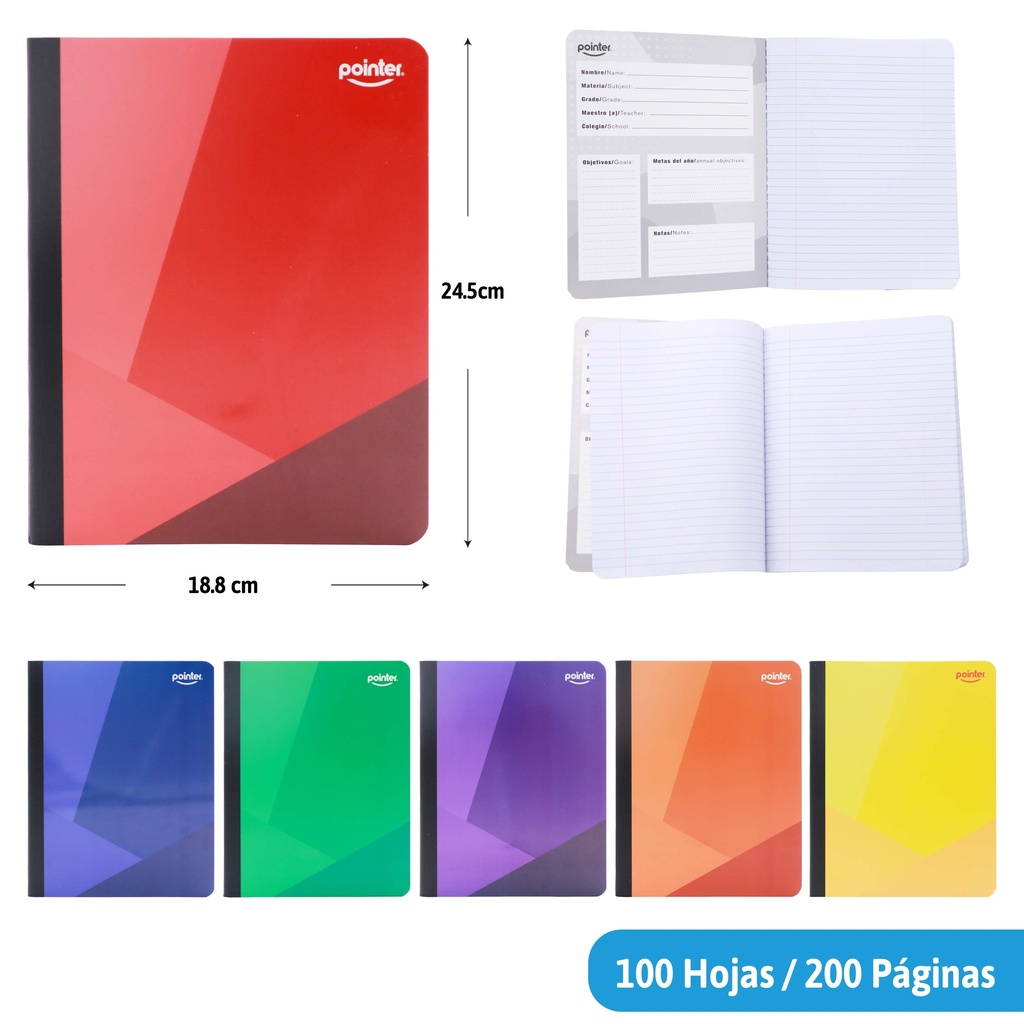 CUADERNO COSIDO A4 RAYA ANCHA x100 HOJAS (UNICOLOR)