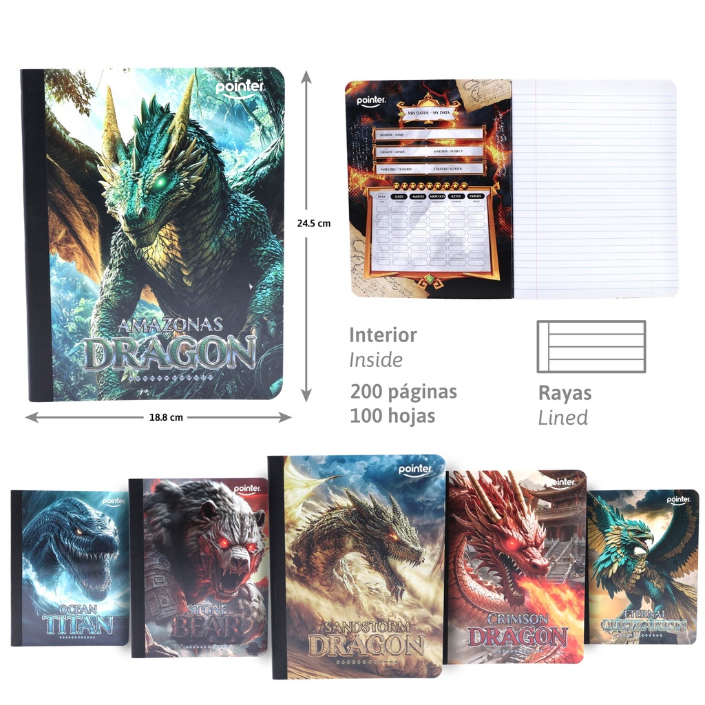 CUADERNO COSIDO A4 RAYA ANCHA x100 HOJAS (DRAGON)