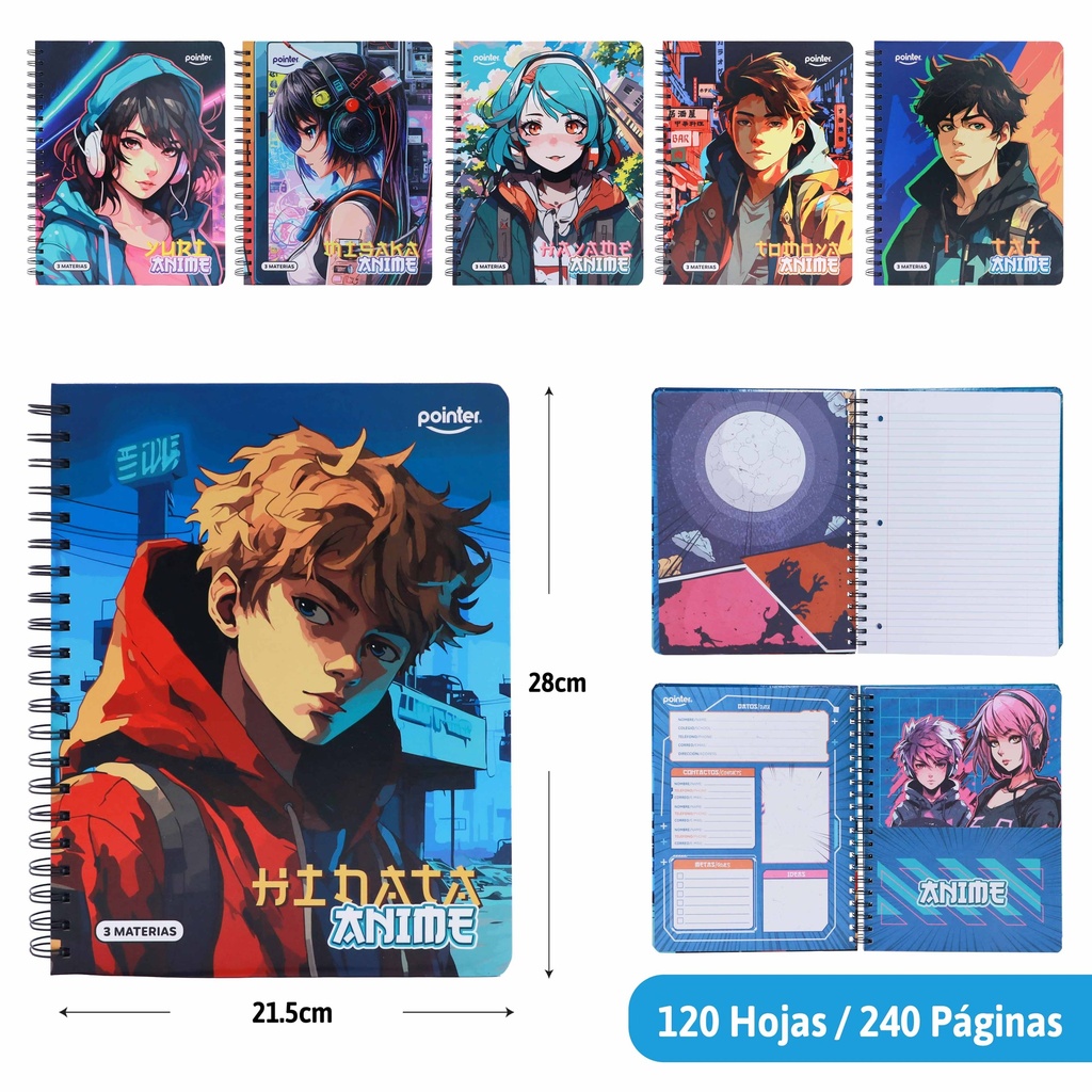 CUADERNO ESPIRAL 3 MATERIAS (ANIME)