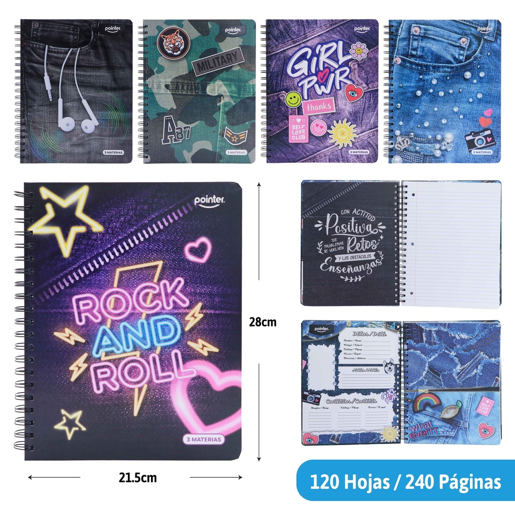 CUADERNO ESPIRAL 3 MATERIAS (JEANS)