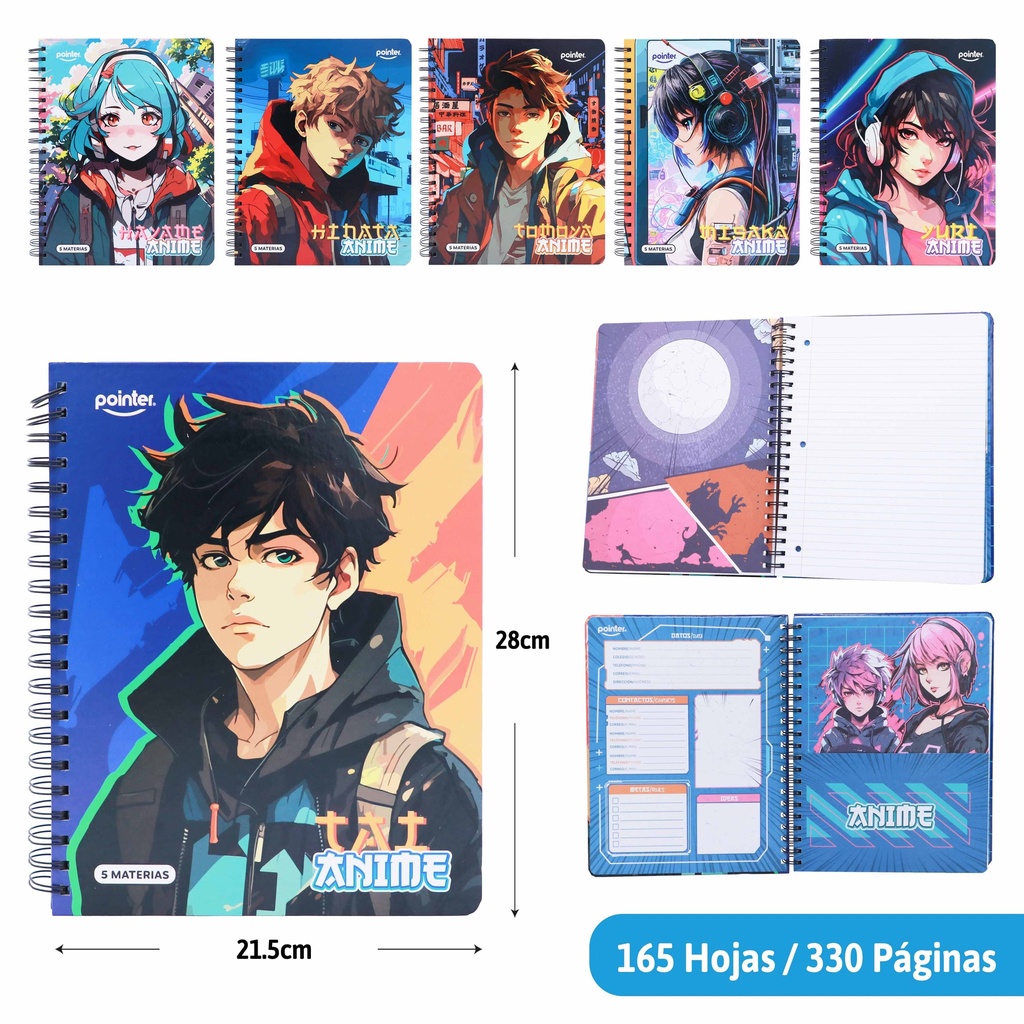 CUADERNO ESPIRAL 5 MATERIAS 330 PAGINAS (ANIME)