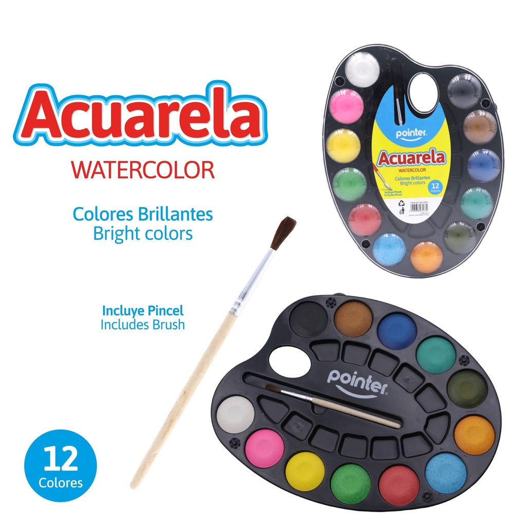 ACUARELA 12 COLORES + PINCEL