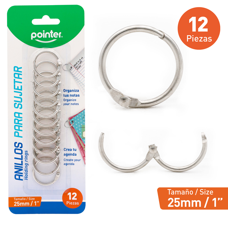 ANILLOS PARA CARPETAS 25mm x 12 PZAS