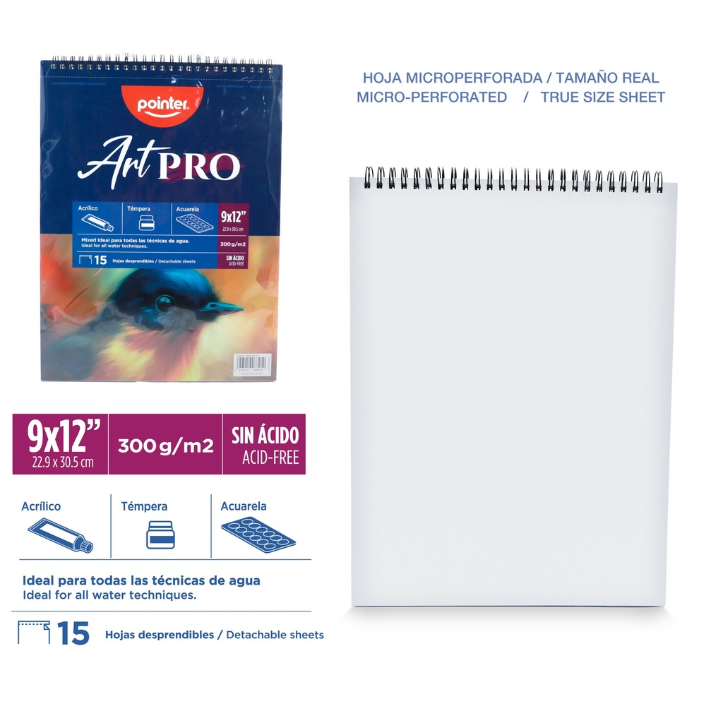 BLOCK ART PRO 9x12" - ACRILICO, TEMPERA Y ACUARELA 