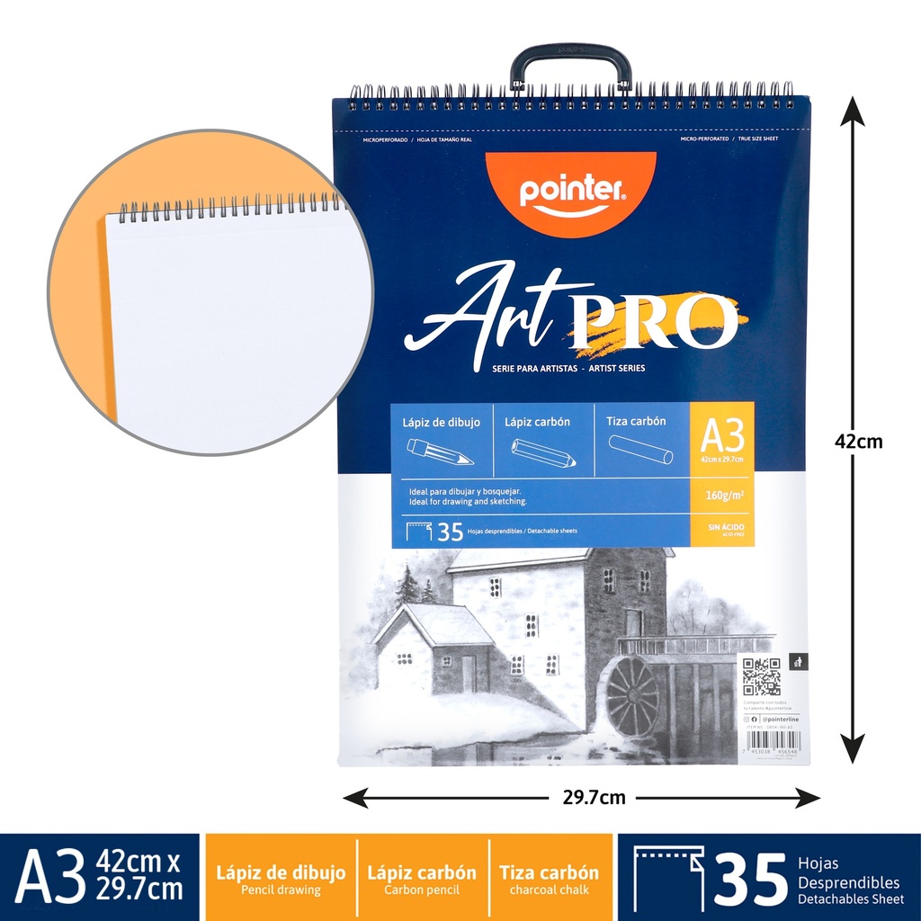 BLOCK ART PRO A3 - LAPIZ DE DIBUJO, TIZA Y LAPIZ DE CARBON