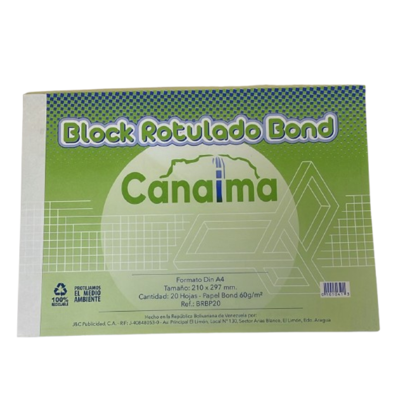 BLOCK ROTULADO BOND DIN A4 20 HOJAS - 21X29,7CM