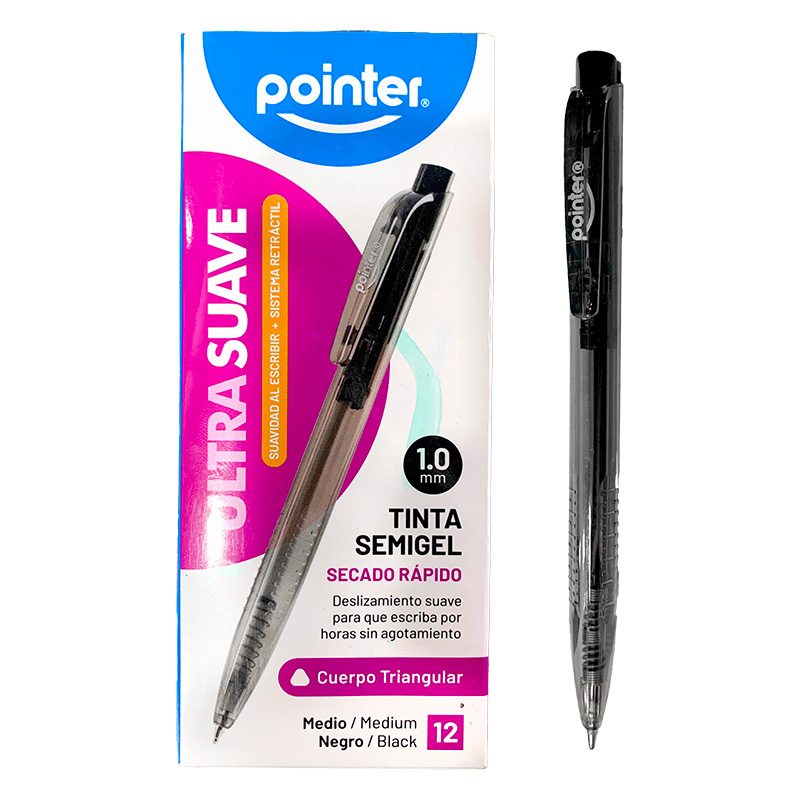 BOLIGRAFO RETRACTIL NEGRO ULTRA SUAVE 1.0MM x12UND