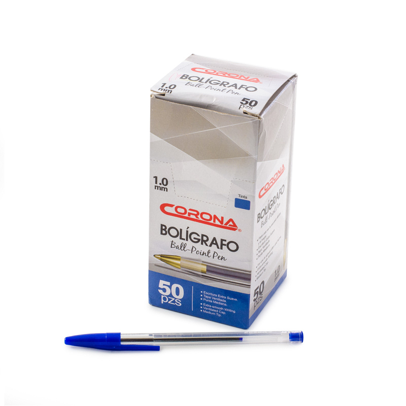 BOLIGRAFO CORONA TINTA AZUL 1.0MM X50 PZAS