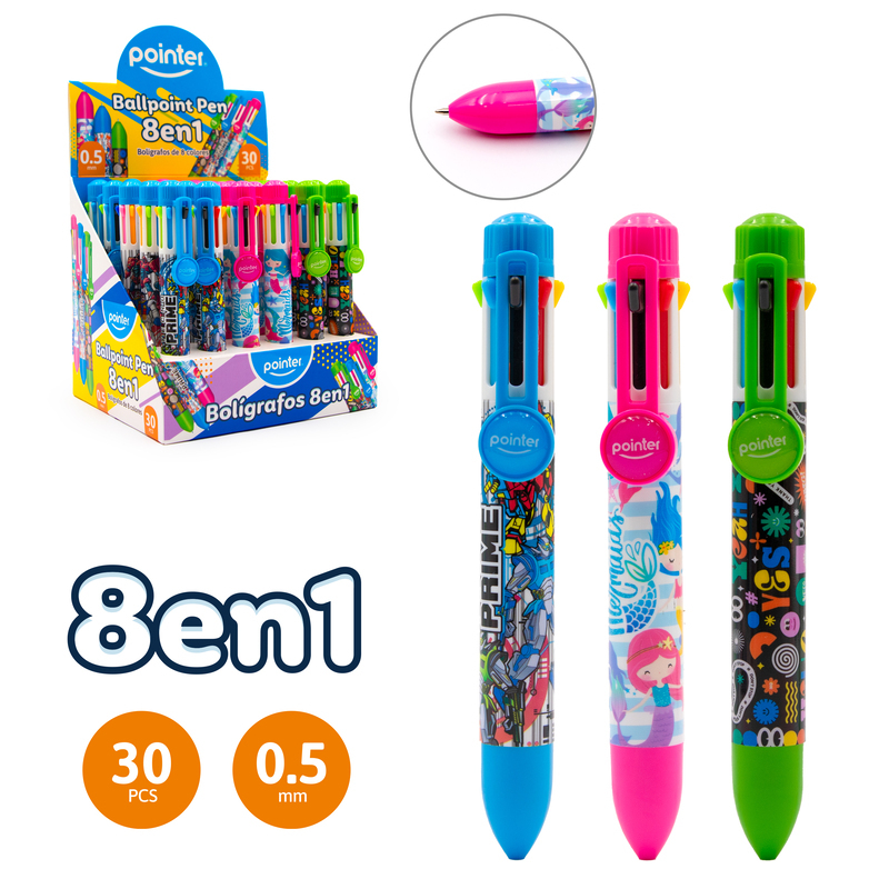BOLIGRAFO RETRACTIL MULTICOLOR (8 COLORES) 0.5MM