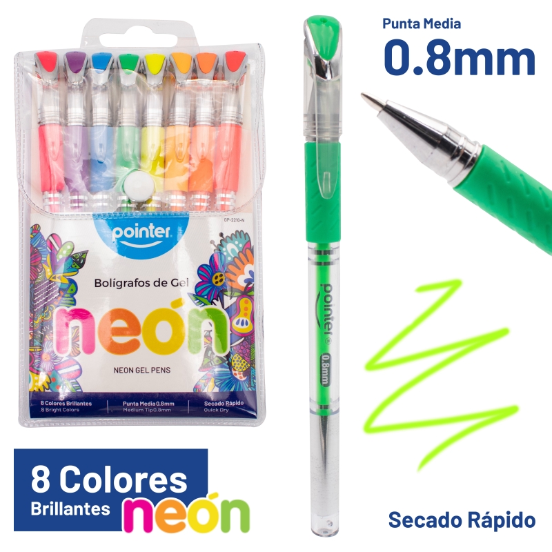 BOLIGRAFOS DE GEL NEON x8 COLORES