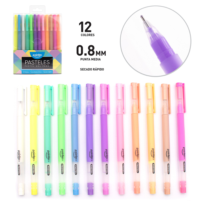 BOLIGRAFOS DE GEL PASTELES x12 COLORES
